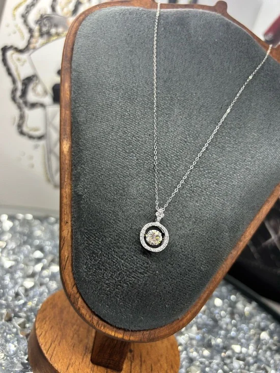 Silver Halo Pendant Necklace with Clear Crystal Accent - Picture 3 of 6